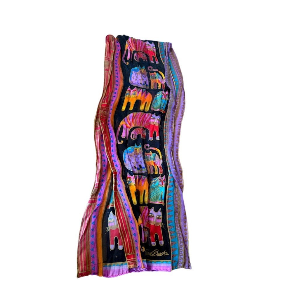 Laurel Burch colorful cat print scarf